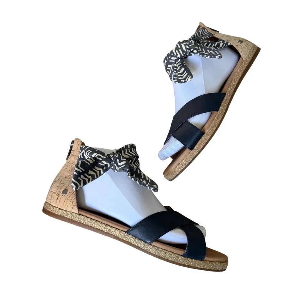 UGG Trina Ankle Tie Espadrille Flat Sandals Navy 8.5‎